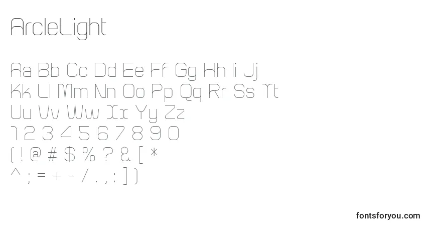 Czcionka ArcleLight – alfabet, cyfry, specjalne znaki
