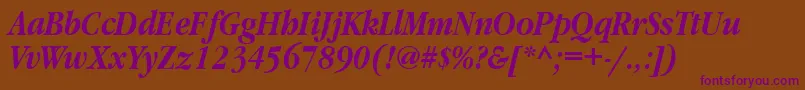 GaramondnarrowbttBolditalic Font – Purple Fonts on Brown Background
