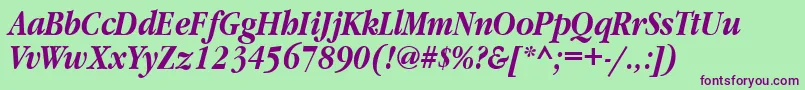 GaramondnarrowbttBolditalic-Schriftart – Violette Schriften auf grünem Hintergrund