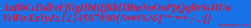 GaramondnarrowbttBolditalic Font – Red Fonts on Blue Background