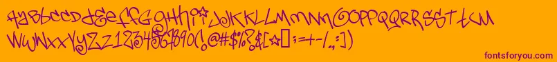 Tagsx2-Schriftart – Violette Schriften auf orangefarbenem Hintergrund