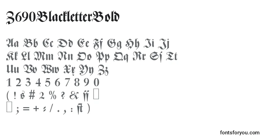 Schriftart Z690BlackletterBold – Alphabet, Zahlen, spezielle Symbole