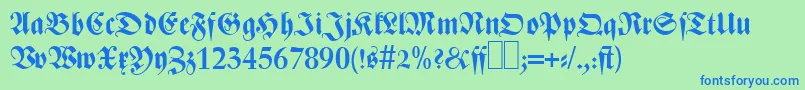 Z690BlackletterBold-fontti – siniset fontit vihreällä taustalla