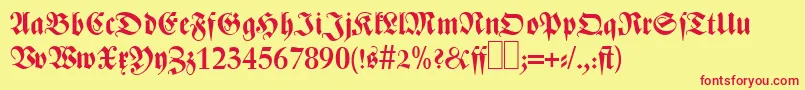 Fonte Z690BlackletterBold – fontes vermelhas em um fundo amarelo