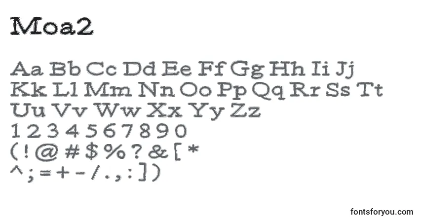 Czcionka Moa2 – alfabet, cyfry, specjalne znaki