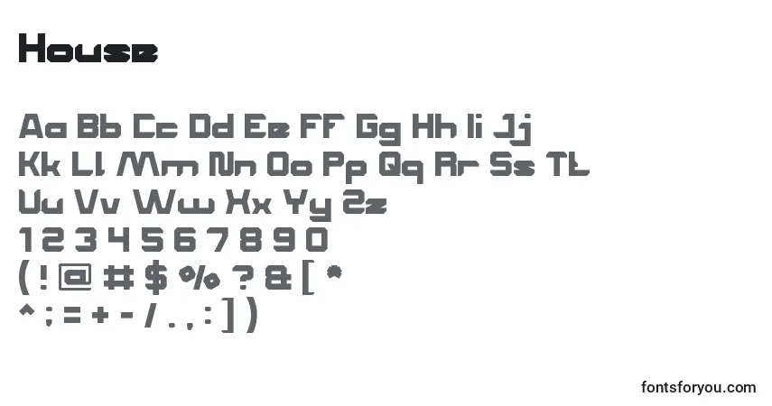 Czcionka House – alfabet, cyfry, specjalne znaki