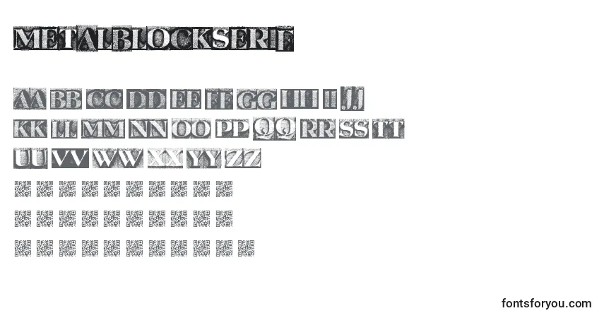 Schriftart Metalblockserif – Alphabet, Zahlen, spezielle Symbole