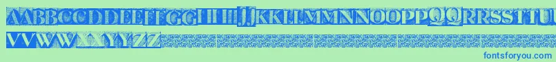 Metalblockserif-Schriftart – Blaue Schriften auf grünem Hintergrund