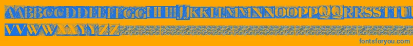 Metalblockserif-Schriftart – Blaue Schriften auf orangefarbenem Hintergrund