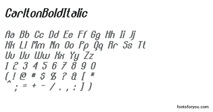 Шрифт CarltonBoldItalic – алфавит, цифры, специальные символы