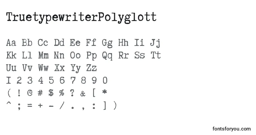 Czcionka TruetypewriterPolyglott – alfabet, cyfry, specjalne znaki