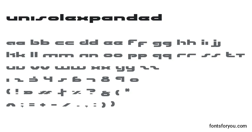 A fonte UniSolExpanded – alfabeto, números, caracteres especiais