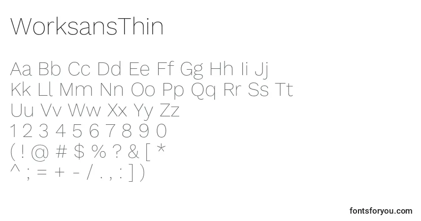 WorksansThin-fontti – aakkoset, numerot, erikoismerkit