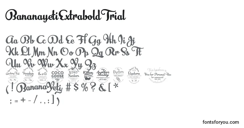 Czcionka BananayetiExtraboldTrial – alfabet, cyfry, specjalne znaki