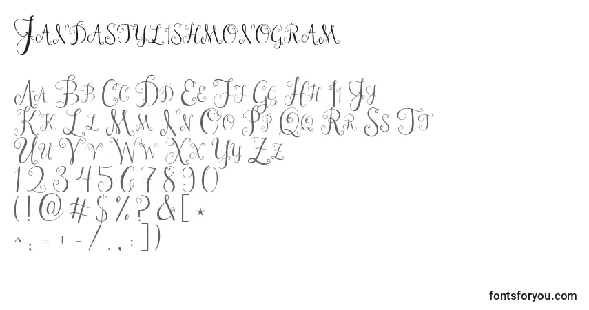 Schriftart Jandastylishmonogram – Alphabet, Zahlen, spezielle Symbole