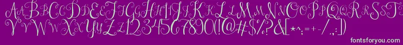 Jandastylishmonogram-Schriftart – Grüne Schriften auf violettem Hintergrund