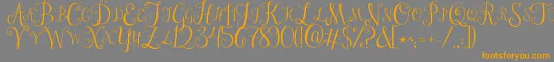 フォントJandastylishmonogram – オレンジの文字は灰色の背景にあります。