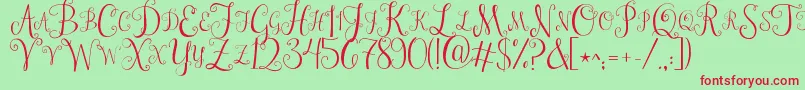 Jandastylishmonogram-Schriftart – Rote Schriften auf grünem Hintergrund