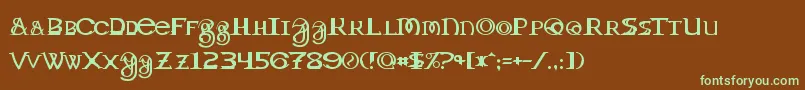 フォントToril – 緑色の文字が茶色の背景にあります。