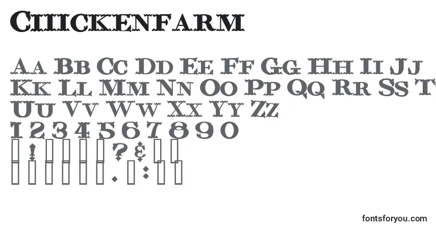 Czcionka Chickenfarm – alfabet, cyfry, specjalne znaki