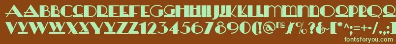 フォントHeraldsquarenf – 緑色の文字が茶色の背景にあります。