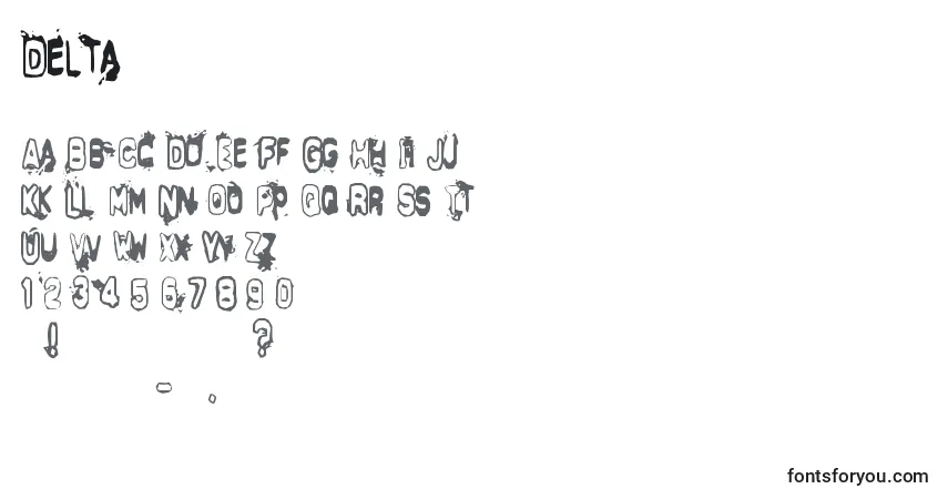 Schriftart Delta – Alphabet, Zahlen, spezielle Symbole