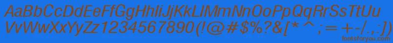 フォントMilfI – 茶色の文字が青い背景にあります。