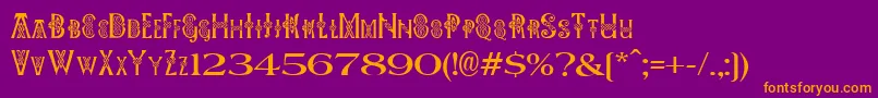 PeesCelticPlain-fontti – oranssit fontit violetilla taustalla