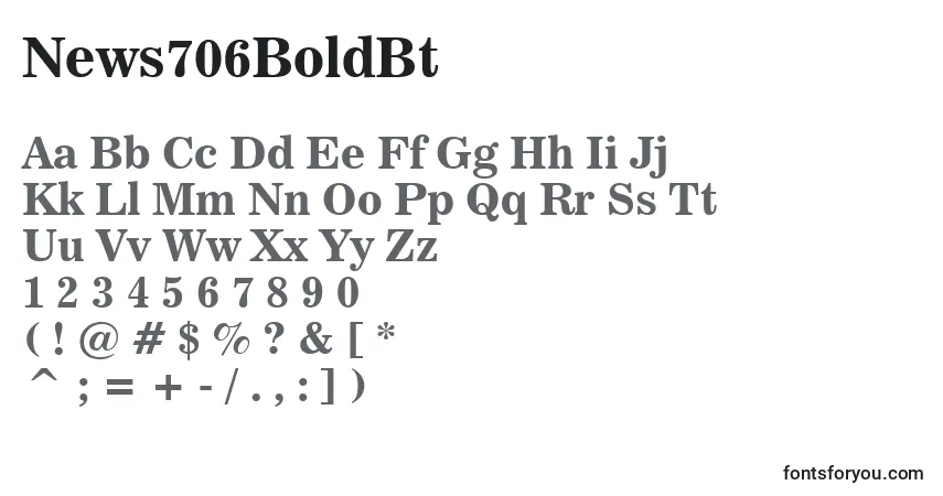 A fonte News706BoldBt – alfabeto, números, caracteres especiais