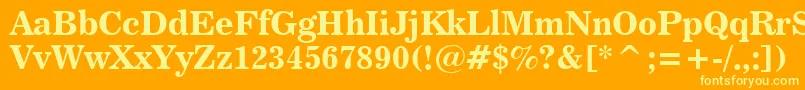 Weitere Informationen zur News706BoldBt-Schriftart News706BoldBt-Schriftart – Gelbe Schriften auf orangefarbenem Hintergrund