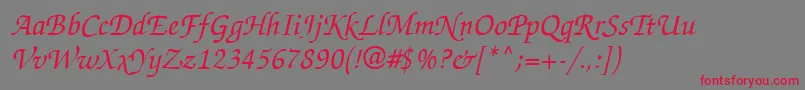 Zapfchanceryctt-Schriftart – Rote Schriften auf grauem Hintergrund