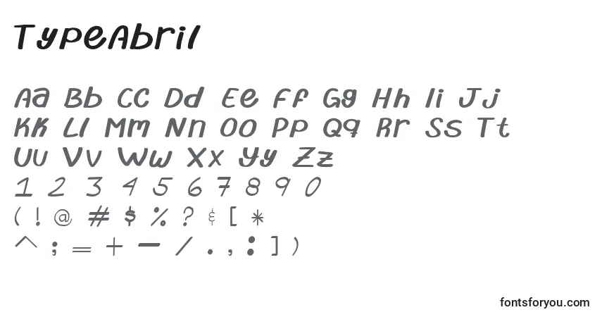 A fonte TypeAbril – alfabeto, números, caracteres especiais