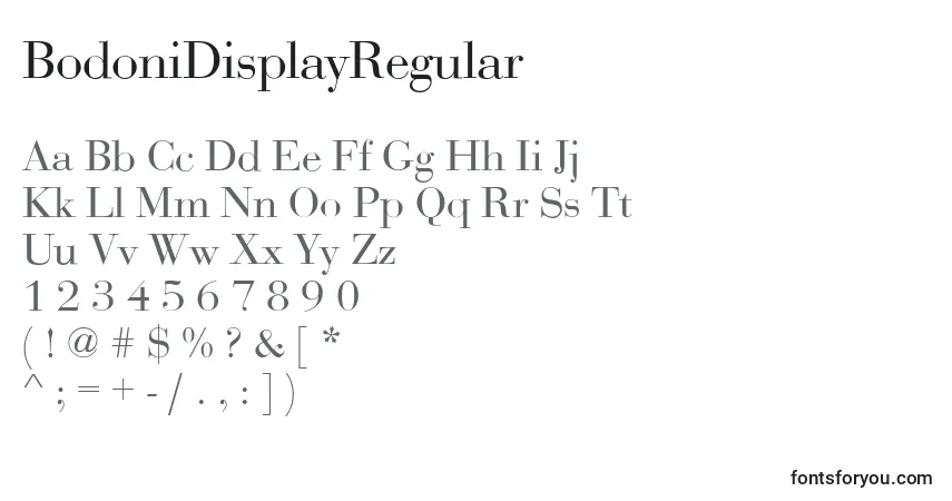 Schriftart BodoniDisplayRegular – Alphabet, Zahlen, spezielle Symbole