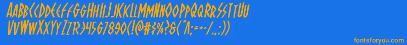 Ohmightyisisrotalフォントについての詳細 フォントOhmightyisisrotal – オレンジ色の文字が青い背景にあります。