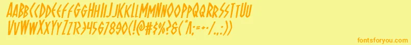 フォントOhmightyisisrotal – オレンジの文字が黄色の背景にあります。