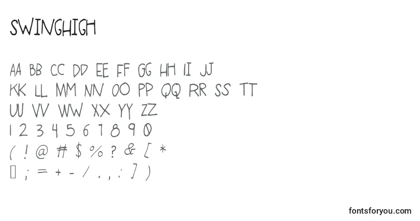 A fonte SwingHigh – alfabeto, números, caracteres especiais