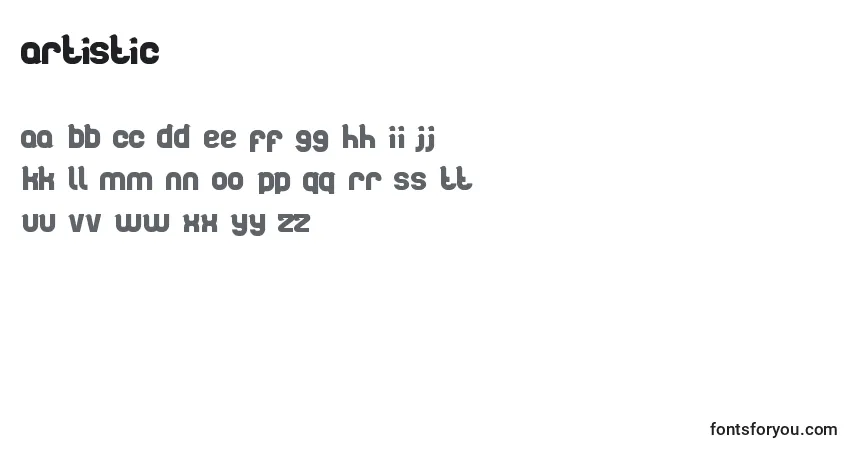 Czcionka Artistic – alfabet, cyfry, specjalne znaki