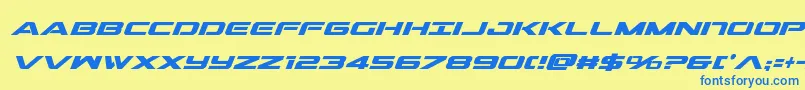 フォントOutridercondboldital – 青い文字が黄色の背景にあります。