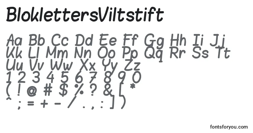 Czcionka BloklettersViltstift – alfabet, cyfry, specjalne znaki
