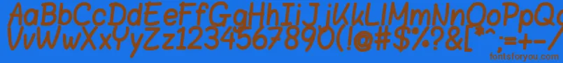 フォントBloklettersViltstift – 茶色の文字が青い背景にあります。