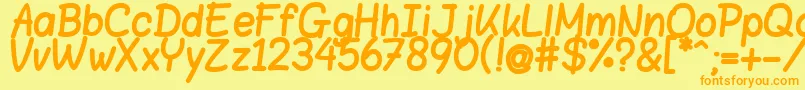 フォントBloklettersViltstift – オレンジの文字が黄色の背景にあります。
