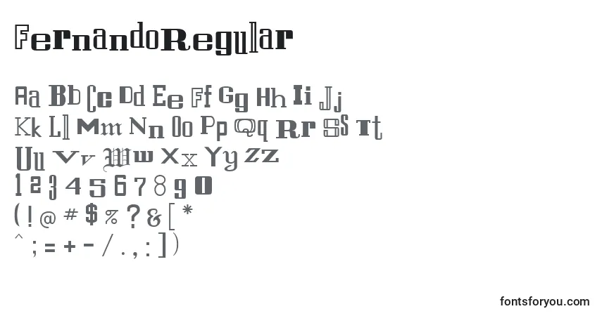 Czcionka FernandoRegular – alfabet, cyfry, specjalne znaki