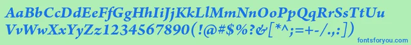 ArnoproBolditalicsmtext-Schriftart – Blaue Schriften auf grünem Hintergrund