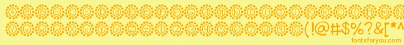 フォントKbmosaic – オレンジの文字が黄色の背景にあります。