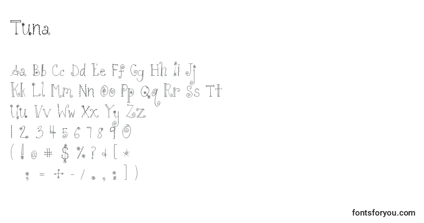 Шрифт Tuna – алфавит, цифры, специальные символы