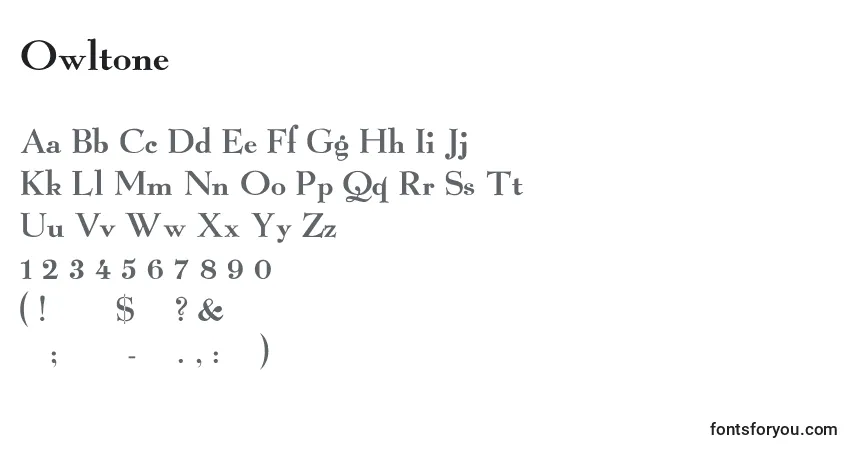 A fonte Owltone – alfabeto, números, caracteres especiais