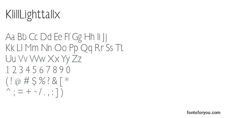 Schriftart KlillLighttallx – Alphabet, Zahlen, spezielle Symbole