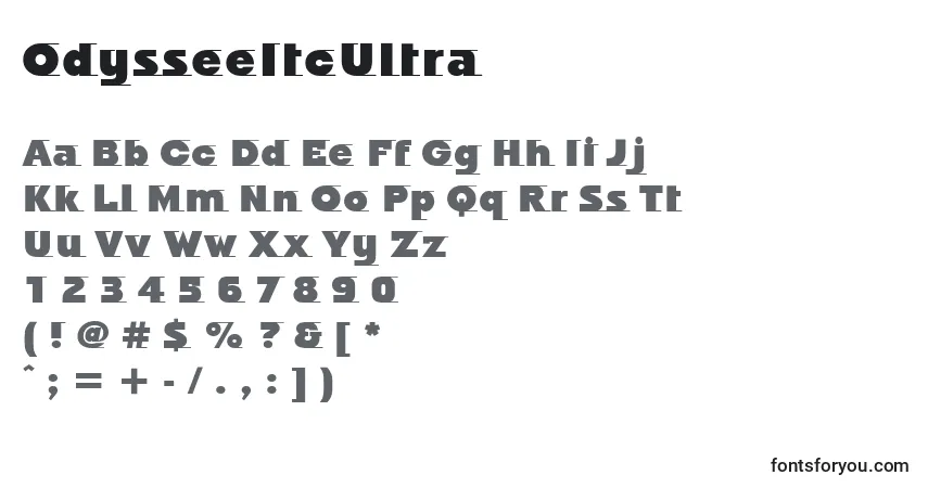 Czcionka OdysseeItcUltra – alfabet, cyfry, specjalne znaki