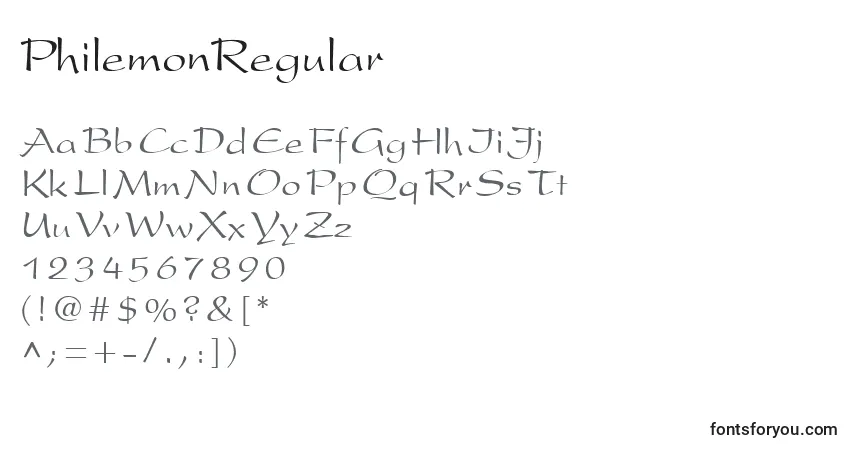 Czcionka PhilemonRegular – alfabet, cyfry, specjalne znaki