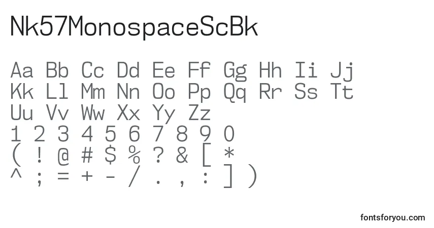 Czcionka Nk57MonospaceScBk – alfabet, cyfry, specjalne znaki